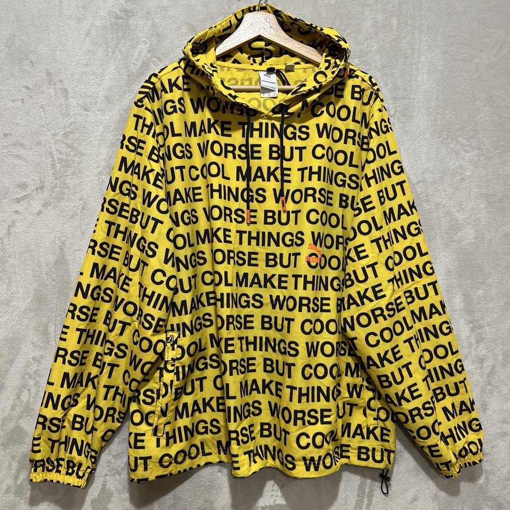 Puma x Randomevent AOP Windbreaker Men's L Black Yellow Jacket Elasticated Cuffs
